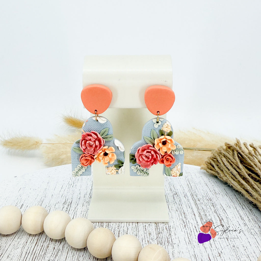 Boucles d'oreilles florales en forme d'arche mauresque "Nelia" en Argile Polymère et Laiton doré à l'or fin 24K