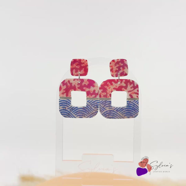 Boucles d'oreilles Nami en polymère avec effet vagues japonaises, design coloré et moderne